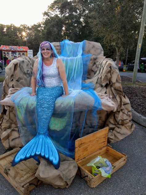 Trunk or treat using my pickup truck to create a waterfall for my mermaid. Trunk Or Treat Ideas Mermaid, Under The Sea Trick Or Trunk, Mermaid Trunk Or Treat Ideas For Cars, Tropical Trunk Or Treat Ideas, Truck Trunk Or Treat Ideas Pickup, Extravagant Trunk Or Treat Ideas, Pirate Truck Or Treat Ideas, Pirate And Mermaid Trunk Or Treat, Trunk Or Treat Diy Ideas