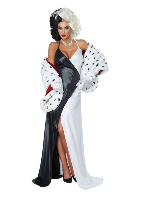 The Cruel Diva Women Costume is a great tribute to the character from 101 Dalmatians known as Cruella de Vil. Cruella Deville Costume, Cruella Costume, Dress Stole, Ladies Fancy Dress, Villain Costumes, California Costumes, Cruella Deville, Disney Cosplay, Dress Up Costumes