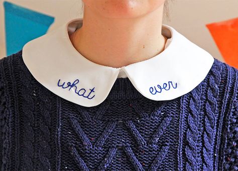 10+ Creative Collars That Will Make You Want To Button All The Way Up Diy Clothes Bag, Peter Pan Collar Shirt, Collars Diy, Creative Shirts, Diy Collier, Embroidered Collars, Embroidery On Clothes, Blouse Pattern Sewing, Handwork Embroidery Design