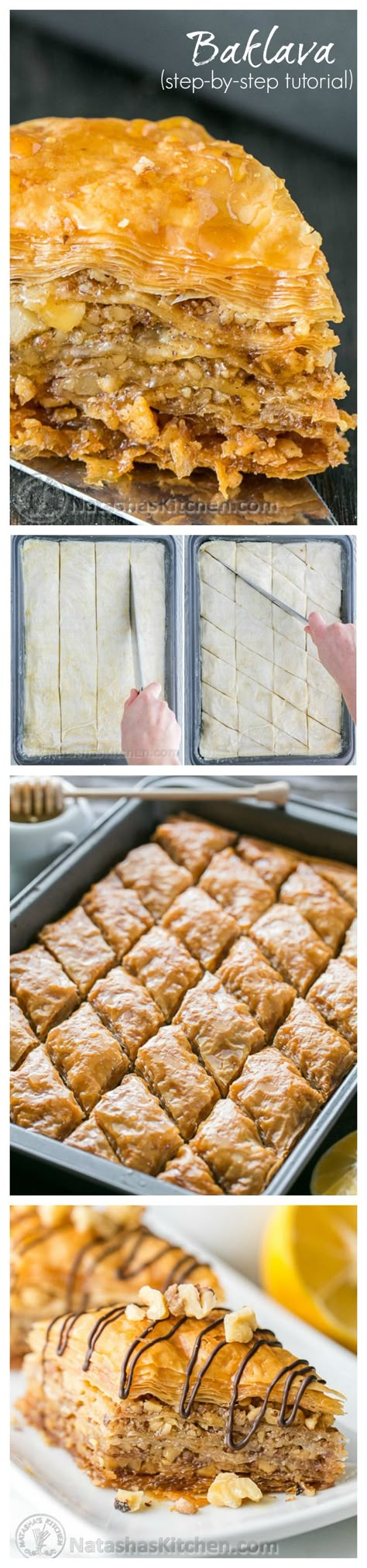 This baklava is flaky, crisp, tender and I love that itâs not overly sweet. No store-bought baklava can touch this! natashaskitchen.com #baklava #fillodough #greek #baklavarecipe #bestbaklava #natashaskitchen Arabisk Mad, Baked Desserts, حلويات عربية, Baklava Recipe, How Sweet Eats, Eat Dessert, Baklava, Decadent Desserts, Greek Recipes