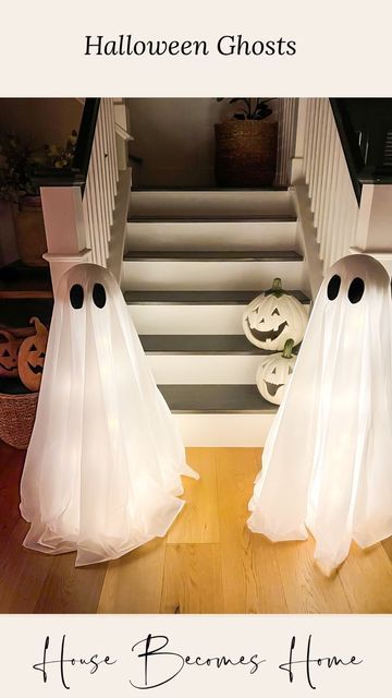 Farmer House, Halloween Decorations Spooky, Ghost Halloween Decor, Dollartree Diy, Diy Ghost, Halloween Diy Outdoor, Battery Operated String Lights, Cute Halloween Decorations, Halloween Ghost Decorations