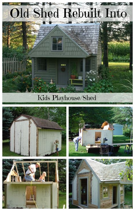 Old shed transformed into kid play house with loft for sleeping and storage for garden tools. Playhouse Shed, Kids Shed, House With Loft, Shed Playhouse, Playhouse Outdoor, Loft House, She Sheds, Kids Playhouse, Backyard For Kids