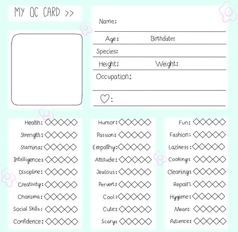 An OC Card Base Mika41105 - Ilustraciones ART street Oc Card, Character Sheet Writing, Pinterest Template, Oc Template, Drawing Meme, Character Sheet Template, Character Reference Sheet, Art Style Challenge, Drawing Ideas List