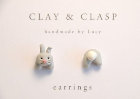 Polymer Clay Jewellery, Easter Earrings, Bunny Head, Grey Bunny, Polymer Clay Diy, Polymer Clay Jewelry Diy, Cute Polymer Clay, Clay Jewellery, Clay Jewelry Diy