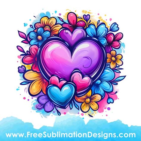 Sublimation Templates Free Printable, Sublimation Images Free, Flowers Graffiti, Free Sublimation Designs, Print On Demand Designs, Graffiti Flowers, Free Png Files, Sublimation Images, Heart Flowers