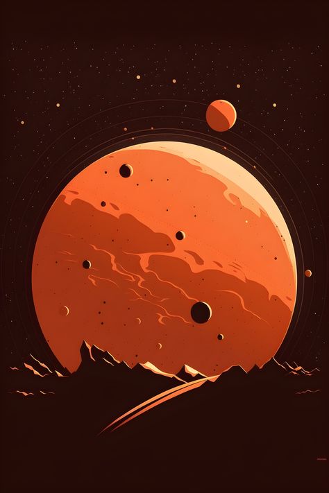 Sci Fi Illustration Art, Minimalist Space Art, Space Comic Art, Space Travel Illustration, Mars Drawing, Outer Space Illustration, Mars Illustration, Space Poster Design, Space Digital Art