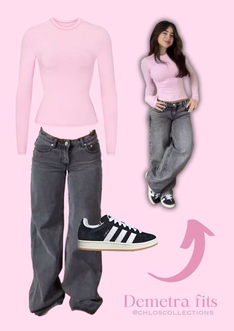 Outfit Ideas Simple School, Jeans And Where To Buy Them, Amare Clothes, How To Style Campus 00s, Jeans And Denim, Aesthetic Girly Outfits, Outfits With Campus 00s, Demetra Jeans, Pink Outfit Ideas Casual