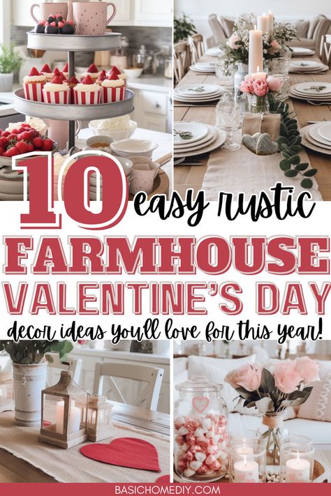 10 beautiful rustic farmhouse Valentine’s Day decor ideas to decorate your home this holiday season. You'll love these easy decor ideas for the living room, kitchen, or mantle. Find country chic DIY farmhouse style including wooden hearts, neutral accent pillows, tiered trays, wreaths and garlands. Style decorative trays and wooden signs for a cozy, romantic aesthetic. You'll love to cozy up to the fireplace decorations with Valentine’s vibes for timeless charm with a modern farmhouse feel. Decorate Valentines Day Home, Fireplace Valentine Decor Mantle Ideas, Neutral Valentine Decor Ideas, Valentine’s Day Dough Bowl, Valentines Winter Decor, Home Decor For Valentines Day, Modern Farmhouse Crafts, Valentine Decor Ideas For The Home, February House Decor