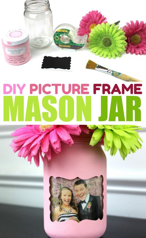 Jar Picture, Mason Jar Picture, Uses For Mason Jars, Mason Jar Photo, Diy Picture Frame, Mason Jar Vases, Diy Photo Frames, Diy Picture Frames, Mothers Day Crafts For Kids