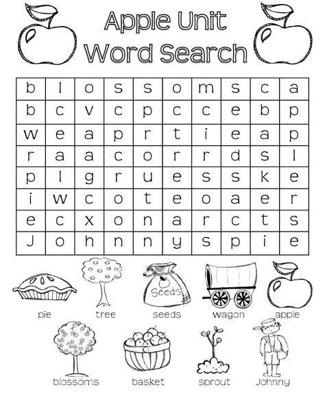 1st Grade Word Search - Best Coloring Pages For Kids Kindergarten Word Search, Apple Word, Ingles Kids, Easy Word Search, Kids Word Search, September School, Fall Worksheets, Apple Unit, 1st Grade Science