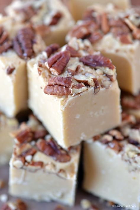 Salted Maple Pecan Fudge - The Gunny Sack Maple Pecan Fudge, Easy Microwave Fudge, Pecan Fudge, Maple Fudge, Cookie Exchange Recipes, Gunny Sack, Microwave Fudge, Fudge Flavors, Oreo Fudge