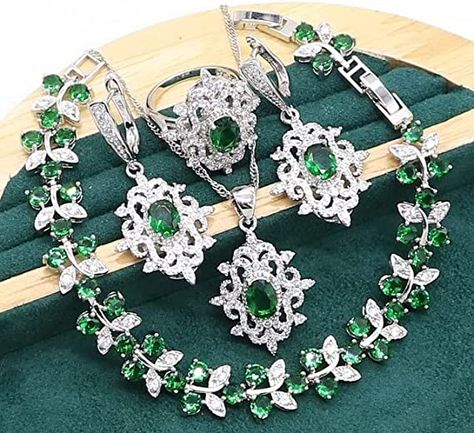 Green Emerald 925 Sterling Silver Jewelry Set for Women Wedding Party Bracelet Earrings Necklace Pendant Ring Birthday Gift Prom Jewelry Sets, Silver Jewelry Set, Set Bracelet, Pendant Ring, Prom Jewelry, Turkish Jewelry, Birthday Ring, Silver Jewellery Sets, Women's Jewelry Sets