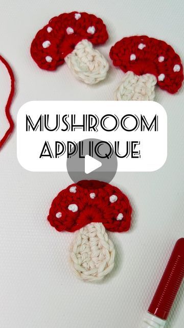 Crochet Mushroom Applique Pattern, Crochet Mushroom Applique, Mushroom Applique, Nik Naks, Designer Crochet, Nature Patterns, Crochet Mushroom, Crochet Bebe, Red Yarn