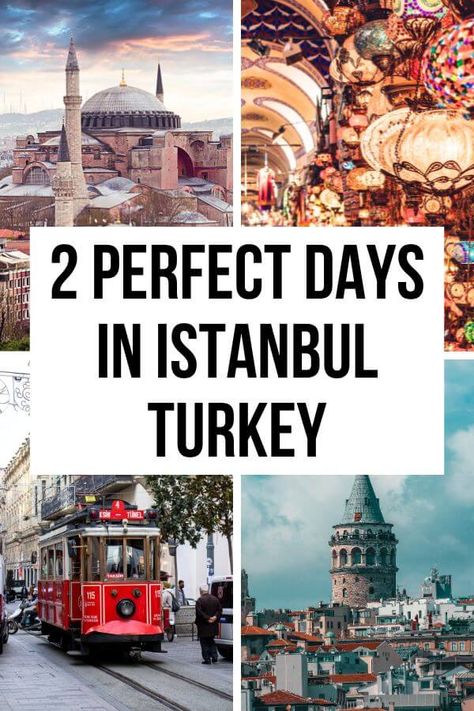 Images of the best places to visit in Turkey. Text reads: 2 Perfect Days in Istanbul Turkey Places In Turkey, Istanbul Itinerary, Places In Istanbul, Istanbul Travel Guide, Istanbul Tours, Turkey Vacation, Turkey Travel Guide, Visit Istanbul, Visit Turkey