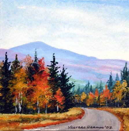 Yessy > Varvara Harmon > Mini Watercolor Painting > Mountain Road Road Painting, Mountains Painting, Mini Watercolor, Watercolour Inspiration, Mountain Road, Watercolor Landscape Paintings, Watercolor Trees, Wow Art, Autumn Painting