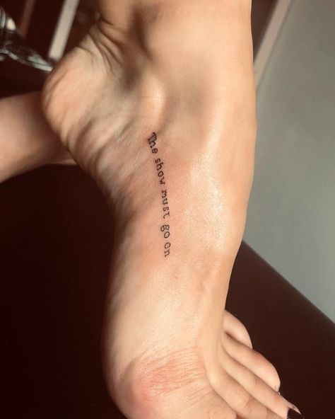 Freddie Mercury Tattoo Minimalist, Tattoos Related To Dance, Small Broadway Tattoos, Dance Tattoo Minimalist, Broadway Tattoo Ideas, Minimalist Dance Tattoo, Queen Lyrics Tattoo, Small Dance Tattoo, Lyrical Tattoos