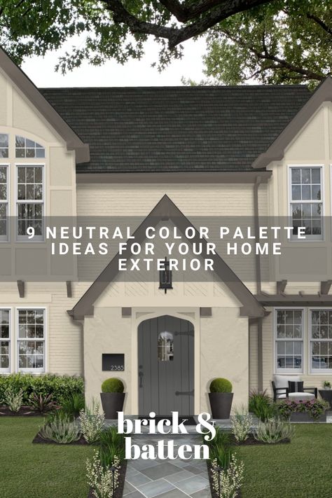 While popular paint colors come and go, one combination never goes out of style: a neutral color palette. Choosing a neutral color palette ensures that your home exterior will be equal parts timeless and modern — even as exterior design fads change. Discover our favorite neutral color palettes that will instantly elevate your home exterior: https://bit.ly/42aaGAN Sw Exterior Color Palette, Neutral House Exterior Color Schemes, Beige House Color Scheme Exterior, Beige Outdoor House Paint, White And Brown Home Exterior, Exterior House Colors With Stone Brown, Cream Color House Exterior Paint Schemes, Cream And Gray Exterior House Colors, Exterior Paint Colors For House With Black Roof