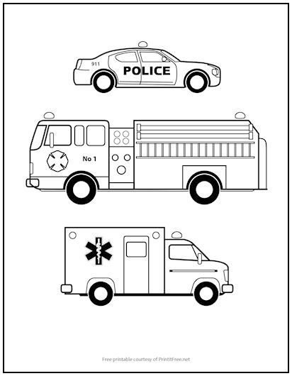 Police cars and ambulances and fire engines, oh my! Kids will love this free printable Emergency Vehicles Coloring Page – great way to keep your child entertained or busy on a rainy day at home. Vehicle Coloring Pages, Kids Police, Community Helpers Preschool, Cars Coloring, Free Kids Coloring Pages, Community Helper, Truck Coloring Pages, Cars Coloring Pages, Community Helpers