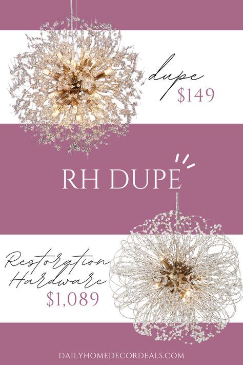 Incredible dupe for the Josie pendant light from Restoration Hardware teen and baby. chandelier light fixture lighting pendant hanging ceiling light starburst floral feminine look a like look-a-like similar dupes copy cat budget friendly affordable look for less RH restorationhardware josie josey crystal vintage cloud silver chrome gold brass bright sloped cheap cheaper less expensive better exact same similar Restoration Hardware Chandelier Bedroom, Restoration Hardware Rectangular Chandelier, Arhaus Laila Chandelier, Arhaus Rosalind Chandelier, Girls Bedroom Chandelier, Rh Lighting, Closet Light Fixtures, Restoration Hardware Chandelier, Restoration Hardware Teen