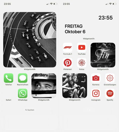 Ios Homescreen Black And White, F1 Phone Layout, F1 Homescreen Ideas, Ios 16 Iphone Layout, F1 Homescreen, Widget Pics, F1 Aesthetic, Ios Aesthetic, 16 Iphone