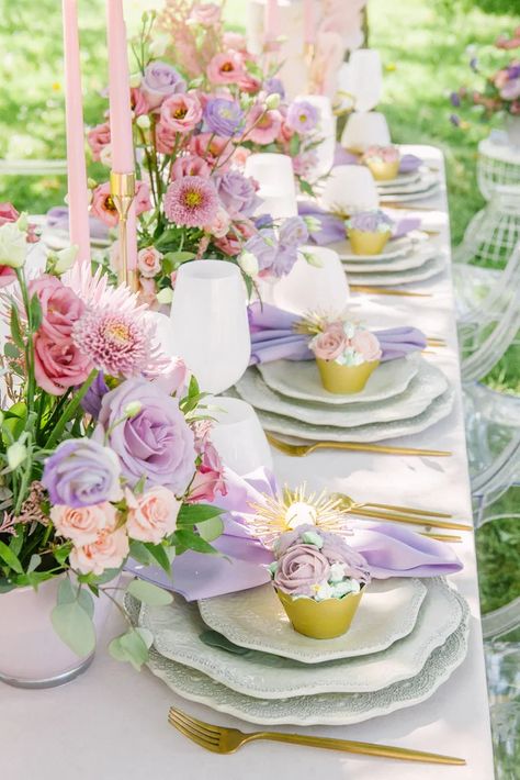 Pretty Pastels Pastel Table Setting, Bridal Shower Theme Ideas, Bridal Chair, Pastel Table, Whimsical Wedding Theme, Garden Themes, Whimsical Garden Wedding, Garden Theme Wedding, Awesome Bachelorette Party