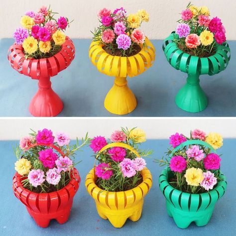 Flower Pots Ideas, Homemade Finger Paint, Plastic Bottle Planter, Pots Ideas, Flower Vase Making, Plastic Bottle Flowers, Plastic Bottle Art, Diy Plastic Bottle, Plant Pot Diy