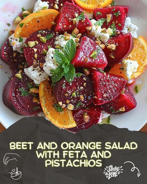 Vibrant Beet and Orange Salad with Creamy Feta and Crunchy Pistachios Beet And Orange Salad, Healthy Fall Salads, Salad With Pistachios, Beet Salad With Feta, Roasted Veggie Salad, Christmas Salad Recipes, Salad With Goat Cheese, Feta Salad Recipe, Pistachio Salad