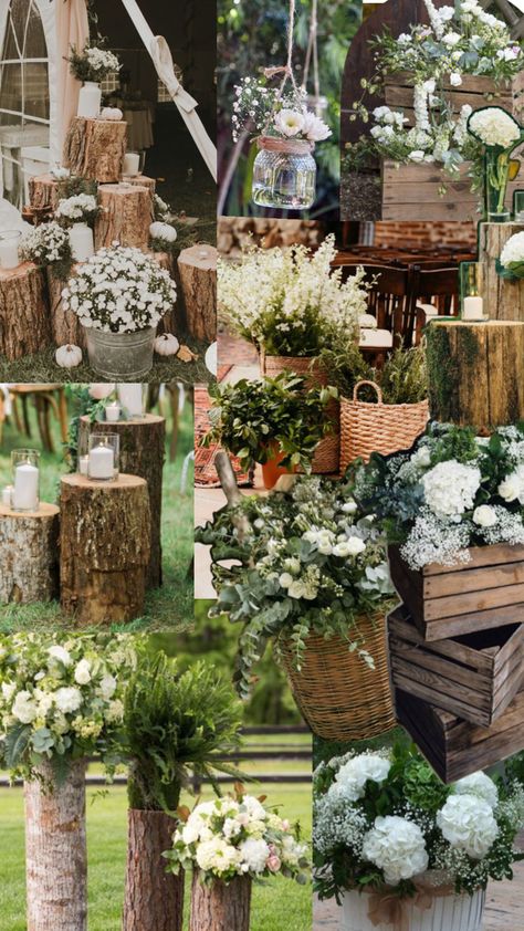 Rustic woodland white and green outdoor wedding decorations White And Green Outdoor Wedding, Outdoor Wedding Decorations, Secret Garden, Event Decor, Garden Party, Outdoor Wedding, Wedding Decorations, Exterior, Green