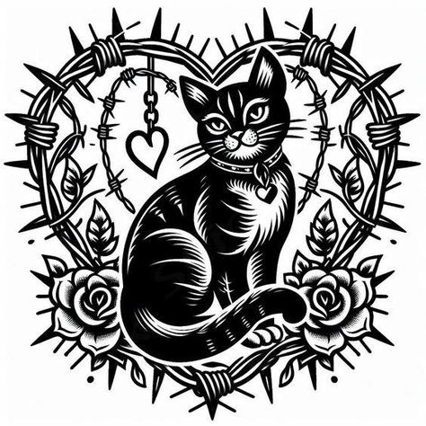 #tattoo #tattoos #inked #tattooart #tattooed #tattooideas #tattoodesign #tattooinspiration #tattoosleeve #tattooflash #inkedgirls #tattooedwomen #InkLaughs #TattooFails Cartoons Tattoo Design, Old School Cat Tattoo, Barbed Wire Heart, Old School Design, Nurse Cartoon, Blitz Design, Tattoo Cute, Optical Illusion Tattoo, Black Cat Tattoos