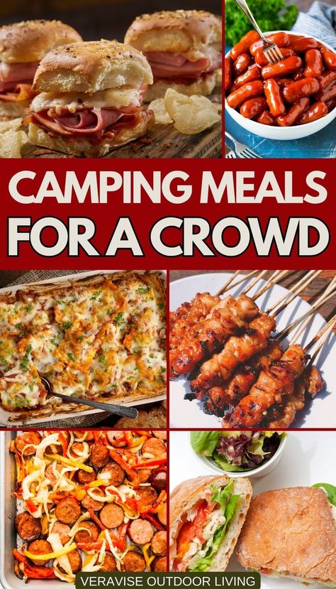 Camping Meals For A Crowd Baked Sausage And Peppers, Oven Baked Sausage, Hamburgers In The Oven, Camping Meals For A Crowd, Spicy Bbq Chicken, Bbq Chicken Skewers, Sausage And Peppers Crockpot, Meals For A Crowd, Crockpot Little Smokies