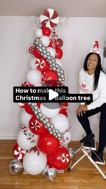 Corina Rodriguez on Instagram: "It’s beginning to look a lot like Christmas! 🎄 Watch my step-by-step balloon tree tutorial!” ❄️ #balloondecor #balloondecorationideas #balloonartist #christmasdecor #ballooncolumns" Balloon Garland On Christmas Tree, Balloon Decorations Tricks, Diy Christmas Tree Balloon, Christmas Decoration Balloons, Xmas Balloon Ideas, Christmas Ballon Arc, Balloon Christmas Trees, Snowman Balloon Sculpture, Grinch Balloon Column