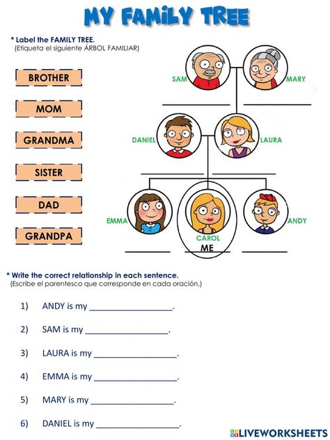 Family Tree Esl Worksheet, My Family Tree Worksheet, Family Tree Worksheet For Kids, Family English Worksheet, Members Of The Family Worksheet For Kids, Family Worksheet For Grade 1, Family Worksheets For Kids, Family Tree Esl, Family Members Worksheet