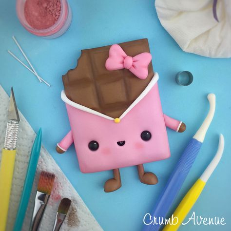 Cute Chocolate, Polymer Clay Kawaii, Cake Topper Tutorial, Fondant Tutorial, Tanah Liat, Fondant Decorations, Fondant Toppers, Fondant Figures, Cute Polymer Clay