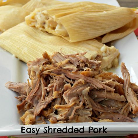 Easy Shredded Pork for Tamales.  Ole! Pork For Tamales, Homemade Tamales Recipe, Tamales Recipe Pork, Beef Tamales, Tamales Recipe, Homemade Tamales, Pork Tamales, Tamale Recipe, Shredded Pork