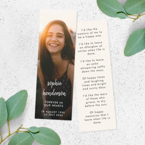 Minimalist Design Style, Bookmark Card, Memorial Cards, Simple Photo, Long Brown Hair, Loving Memory, Happy Memories, In Loving Memory, Zazzle Invitations