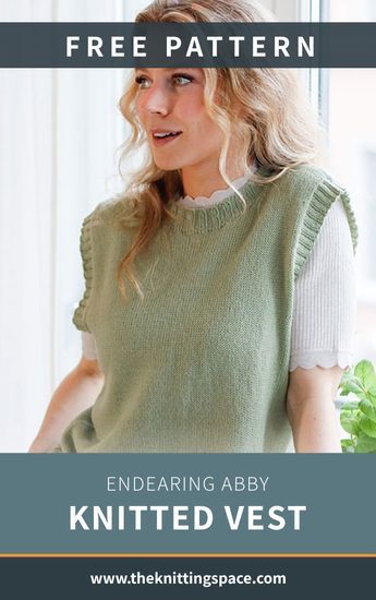 Add this Endearing Abby Knitted Vest to your accessory collection. It's a charming piece you can use to layer up on cooler temperatures or perk up your ensemble. Ideal for knitters who want to work more with stockinette stitch and try ribbing edges. | Discover over 5,500 free knitting patterns at theknittingspace.com Knitted Vest Pattern Free Woman, Free Knitting Patterns For Ladies Vests, Sleeveless Jumper Knitting Pattern, Knitted Slipover Free Pattern, Sleeveless Knitted Vest Free Pattern, Free Slipover Knitting Pattern, Free Knitting Patterns For Women Vest, Knitted Vest Patterns Free For Women Sleeveless, Easy Knit Women Sweater Vest Free Knitting Pattern