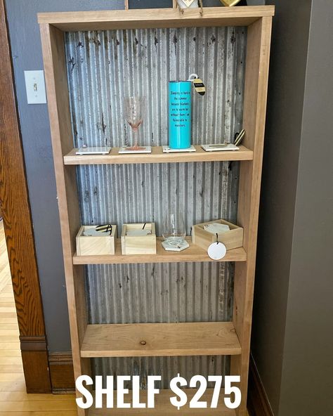 Rustic shelving with galvanized steel backing. Rustic Shelving, Rustic Shelves, Galvanized Steel, Shelves, Quick Saves