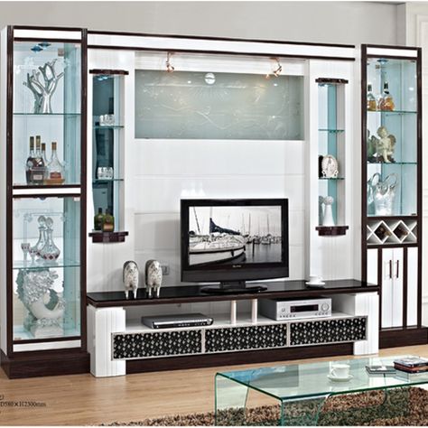 Cabinet Tv Wall, Tv Room Furniture, Tv Wall Decoration, Wooden Showcase, Showcase Designs, Fireplaces Layout, Living Room Stands, Wine Shelf, Glass Display Cabinet