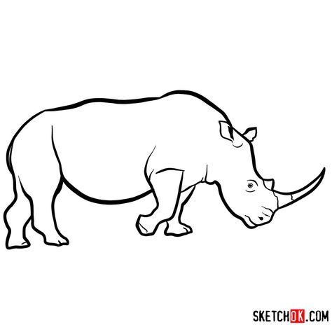 Wild Animals - Step by step drawing tutorials Easy Rhino Drawing, Endangered Animals Drawing, Rhinoceros Drawing, Rhino Drawing, Joker Stencil, Wild Animals Drawing, For Drawing, Easy Drawing Guides, Wild Animals Painting