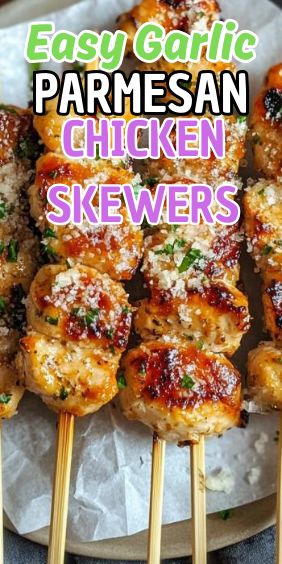 Easy Garlic Parmesan Chicken Skewers Garlic Parmesan Skewers, Easy Garlic Parmesan Chicken, Garlic Parmesan Chicken Skewers, Parmesan Chicken Skewers, Chicken Skewer Recipe, Chicken With Italian Seasoning, Comfort Casseroles, Easy Mediterranean Diet Recipes, Garlic Parmesan Chicken