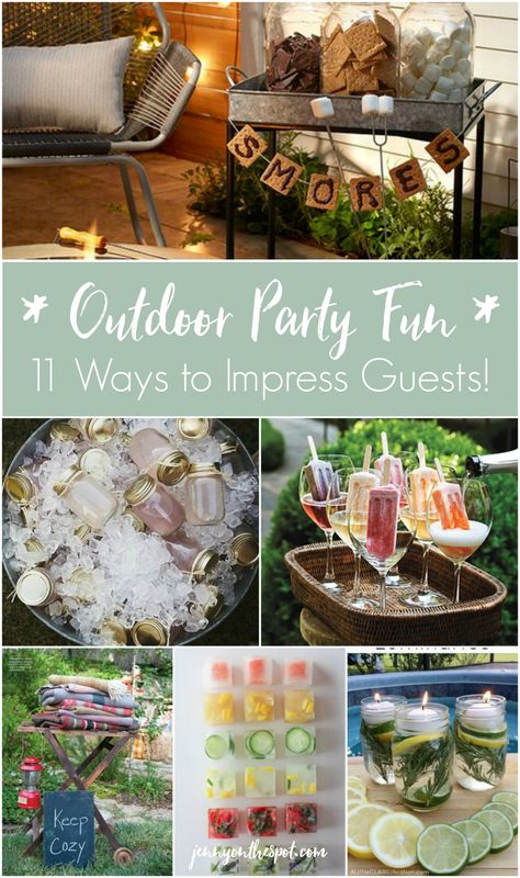 11 Ways to Impress Guests at Your Outdoor Party! Outdoor Table Party Decor, Outdoor Party Essentials, Backyard Cocktail Party Ideas Evening, Cheap Outdoor Party Ideas, Backyard Rustic Party, Small Outdoor Birthday Party Ideas, Rustic Outdoor Party Ideas, Cover Food At Outdoor Party, Fall Backyard Birthday Party For Adults