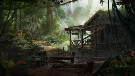 Matte Paintings, Witch Hut, Swamp People, City Of Glass, Floating City, Chandler Riggs, Building Concept, Fantasy Forest, Fantasy City