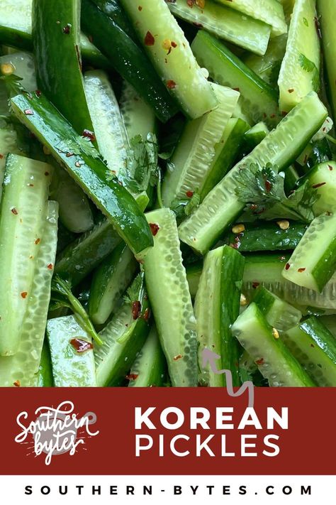 Spicy Korean Pickles are the perfect crunchy side dish and are a quick way to add a kick to any meal! Korean Cucumber Pickles are crisp and zesty. Japanese Pickles Cucumbers, Korean Pickled Cucumber Recipe, Spicy Pickled Vegetables Recipe, Crock Pickles, Korean Pickles Recipe, Korean Pickled Cucumber, Korean Pickles, Sweet Refrigerator Pickles, Spicy Pickle Recipes