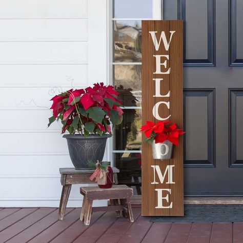 Small Outdoor Porch Ideas, Welcome Porch Sign, Board Sayings, Metal Hanging Planters, Door Signs Diy, Wooden Welcome Signs, Front Porch Signs, Porch Welcome Sign, Sign Wall Decor