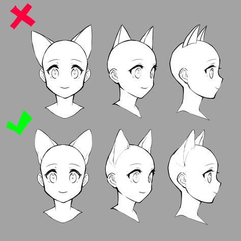 Vtuber Head Angles, Ears Reference, Drawing Ears, Cartoon Shapes, Vtuber Ideas, Anime Cat Ears, How To Draw Ears, Draw Tutorial, Anthropomorphic Animals