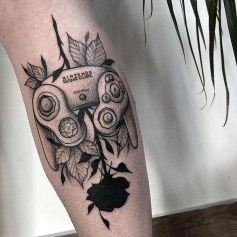 Rafał Kowalski on Instagram: “Gamecube thanks @b00rza #gamecube #gamecubecontroller #gamerink #nintendo #nintendogamecube #blackink #blackwork #blacktattoo #blackworkers…” Gamecube Controller Tattoo, Gamecube Tattoo, Gamer Tattoos, Gamecube Controller, Flower Games, Gamecube Games, Gaming Tattoo, Body Modification, Body Modifications