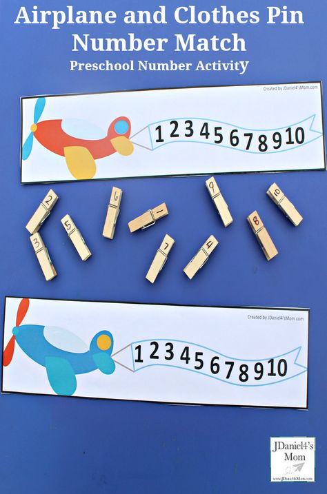 Preschool Number Activity- Airplane and Clothes Pin Number Match : This is great way to work on number recognition. Transportation Preschool Activities, Number Activities Preschool, Star Room, Airplane Activities, Preschool Room, Transportation Activities, Number Activity, Transportation Crafts, Transportation Preschool