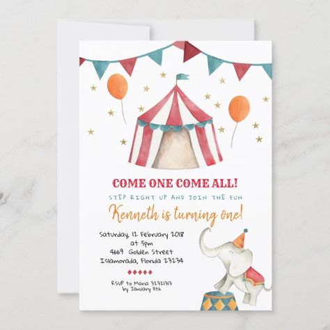 Boy Circus Kid's Birthday Party Invitation | Zazzle Carnival Birthday Party Invitations, Vintage Circus Birthday Party, Circus First Birthday, Circus Birthday Invitations, Circus 1st Birthdays, Circus Invitations, Circus Party Decorations, Carnival Circus, Circus Theme Party