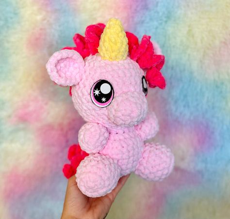 Belle the Baby Unicorn - Free Crochet Pattern Mini Crochet Unicorn Pattern Free, No Sew Unicorn Crochet Pattern, Mini Unicorn Crochet Pattern Free, Free Crochet Unicorn Pattern, Free Unicorn Crochet Pattern, Unicorn Crochet Pattern Free, Unicorn Amigurumi Free Pattern, Crocheted Plushies, Christmas Tree Skirt Crochet Pattern