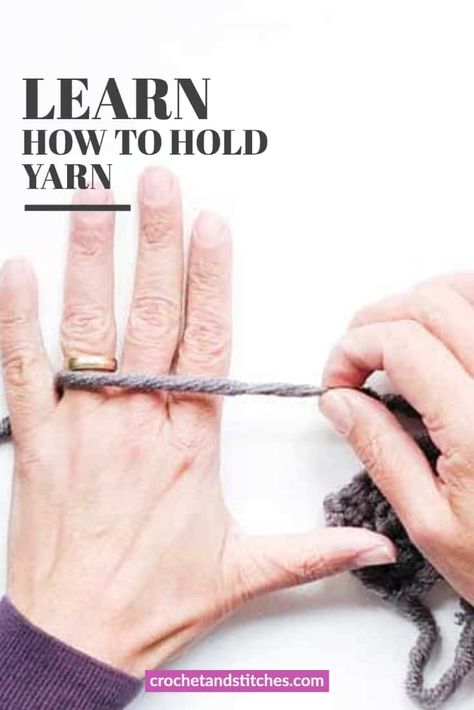 There a multiple ways to hold your yarn when you learn how to crochet. Using your pinky finger, your index finger, under over finger hold. Take a look at this tutorial and find the way that fits you best. Want to try? Visit crochetandstitches.com for the full instructions Crochet Stitches List, Easy Beginner Crochet Patterns, Beginning Crochet, Yarn For Crochet, Loom Crochet, Finger Crochet, Pinky Finger, Crochet Classes, Tunisian Crochet Stitches